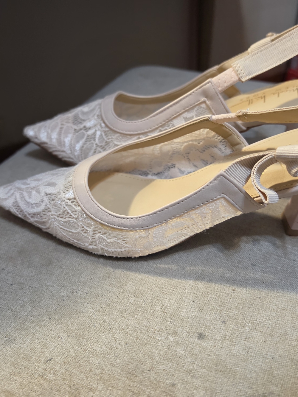 Nicole Miller Blush Lace Pointed Slingback Heels